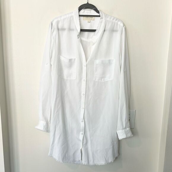 Anthropologie Cloth & Stone White Western Style Shirt Dress L - Picture 1 of 7